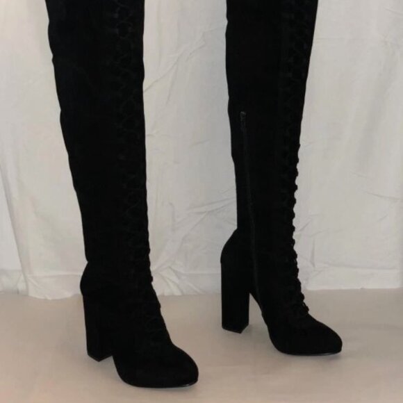 38 US 7.5 ❤️LE SILLA ITALY LEATHER SUEDE STRETCH OVER KNEE HIGH HEELS TALL BOOTS - Picture 1 of 14